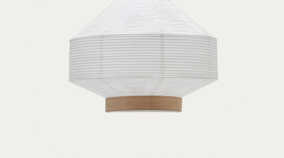 Abat-jour pour plafonnier Hila en papier blanc et placage en bois naturel Ø 55 cm | Kave Home®