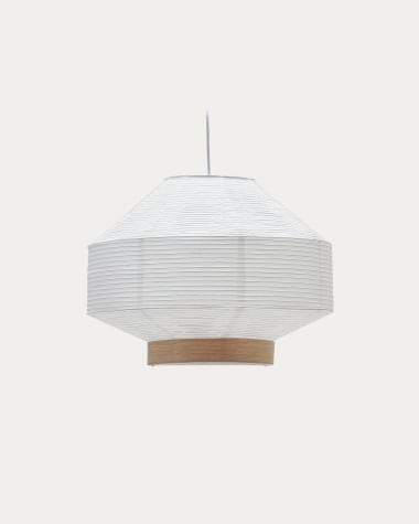 Abażur do lampy sufitowej Hila wykonany z białego papieru i okleiny z naturalnego drewna Ø 55 cm