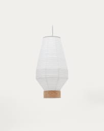 Lampenkap Hila voor plafondlamp van wit papier en natuurlijk houtfineer Ø 30 cm