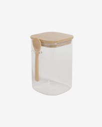 Ilaria large jar with spoon, in transparent glass and bamboo