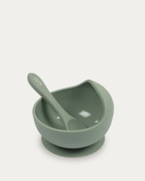 Epiphany spoon and suction bowl set in green silicone