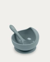 Epiphany spoon and suction bowl set in blue silicone