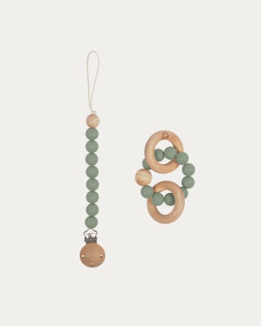 Epiphany dummy and teething ring set in green silicone and wood