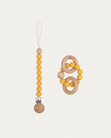 Epiphany dummy and teething ring set in mustard silicone and wood