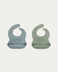 Epiphany set of 2 silicone bibs in blue and green