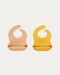 Epiphany set of 2 silicone bibs in brown and mustard