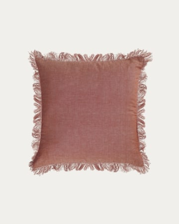 Abinadi Kissenbezug aus Baumwolle und Leinen mit Fransen terrakotta 45 x 45 cm
