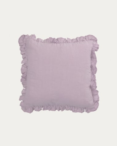 Nacha cotton and linen cushion cover in mauve, 45 x 45 cm