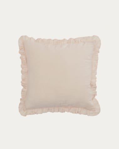 Funda cojín Nacha de algodón y lino rosa 45 x 45 cm