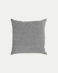 Hilaria 100% linen cushion cover in black and white check 45 x 45 cm
