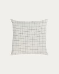 Maialen 100% linen cushion cover with white squares and black grid 45 x 45 cm