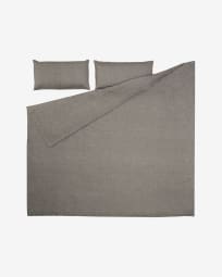 Set Eglant funda nórdica, bajera y funda almohada de algodón GOTS y lino gris 150 x 190 cm