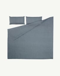 Set Eglant Bettbezug, Spannbettlaken & Kissenbezug Baumwolle GOTS & Leinen blau 180x200 cm