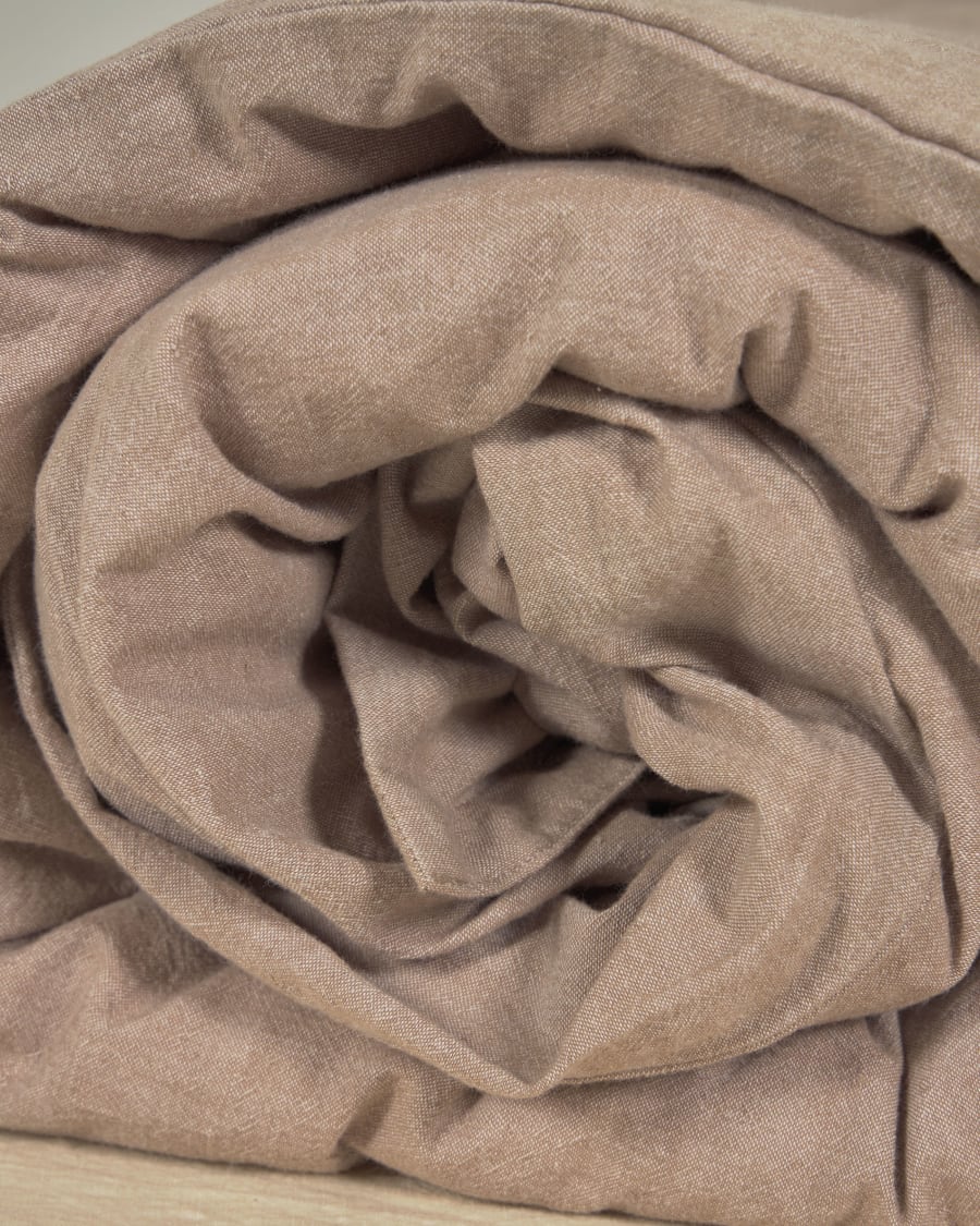Set Dileta funda nórdica bajera y funda almohada 100% algodón GOTS marrón  180 x 200 cm | Kave Home