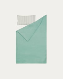 Gaitana duvet cover, sheet & pillowcase set in turquoise GOTS-certified cotton 90 x 190 cm
