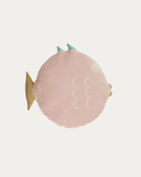Delmare 100% cotton fish-shaped cushion in pink Ø 45 cm