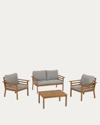 Set de exterior Vilma de sofá, 2 sillones y mesa de centro madera maciza acacia FSC 100%