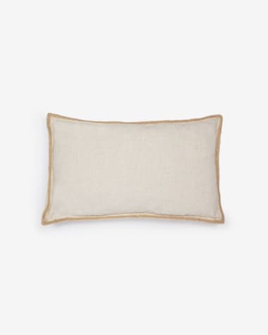 Idara linen and natural jute cushion cover with beige border 30 x 50 cm