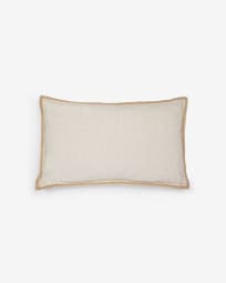 Housse de coussin Idara en lin et jute de couleur naturelle avec bord beige 30 x 50 cm