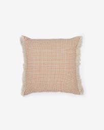 Kaia cotton cushion cover with natural and terracotta stripes 60 x 60 cm
