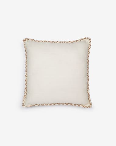 Κάλυμμα μαξιλαριού Asiatu, λευκό βαμβάκι με τελείωμα τερακότα, 45 x 45 εκ