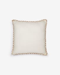 Asiatu white cotton cushion cover with terracotta border 45 x 45 cm