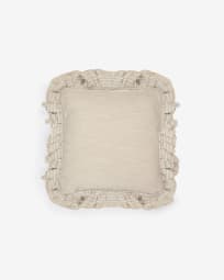 Housse de coussin Deva en lin naturel et bord à rayures beiges 45 x 45 cm