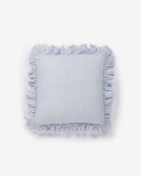 Funda de cojín Nacha de algodón y lino con cuadros blanco y azul 45 x 45 cm