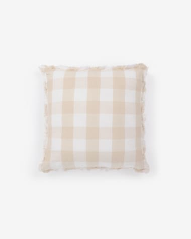 Dawa cotton and linen cushion cover with beige and white checks 45 x 45 cm