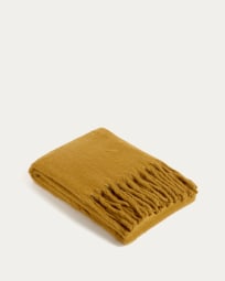 Jiba blanket with tassels in mustard wool, 125 x 150 cm