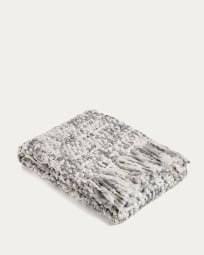 Persis blanket with tassels in grey & white wool, 125 x 150 cm