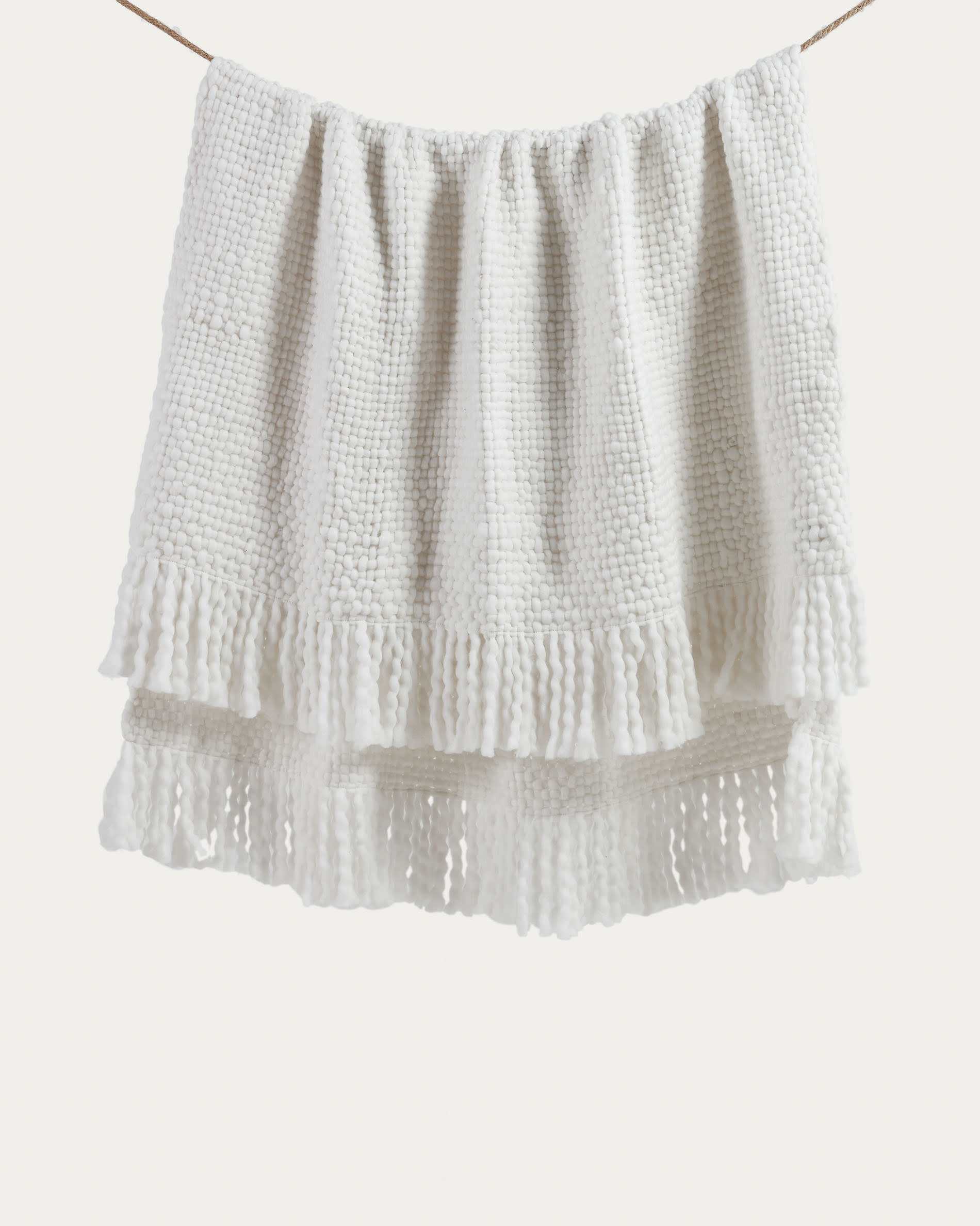 Manta 100% lana merino con flecos, tamaño 140x200cm, diseño rayas  crudo/marengo/gris melange - Tienda Hohos