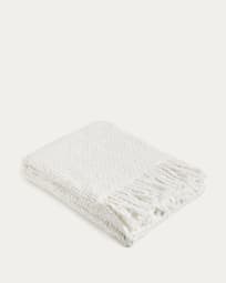 Manta con flecos Persis de lana blanco 125 x 150 cm