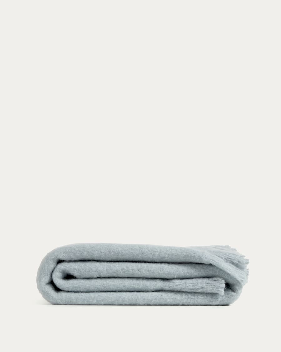 Ironisch diefstal routine Haru deken met golvende rand in blauw wol 125 x 150 cm | Kave Home