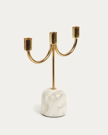 Perca small candle holder for 3 candles, in white marble and gold-finished metal
