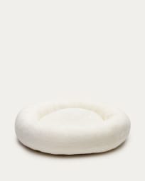 Woopy large round bed for pets with with white fur Ø 90 cm