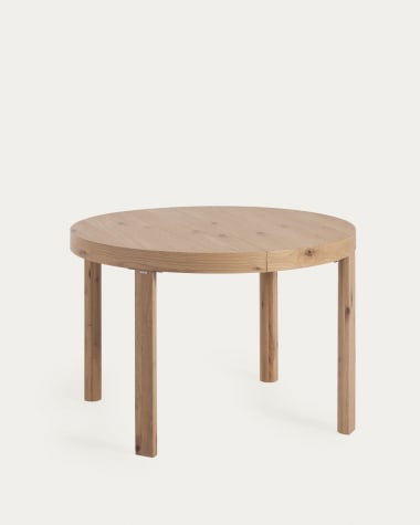 Mesa extensible redonda Colleen en chapa de roble y patas madera maciza Ø120(170) x 120 cm