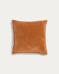 Angelica 100% velvet cotton cushion cover in orange, 45 x 45 cm