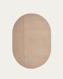 Cosima oval wood rug in beige linen, Ø 160 x 230 cm