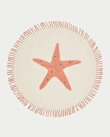 Talia round rug, 100% cotton with an orange starfish, Ø 120 cm