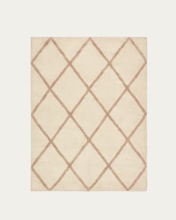 Tappeto Terezinha 100% cotone bianco e rombi beige 150 x 200 cm