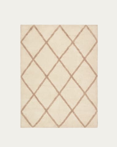Tapis Terezinha 100 % coton blanc et losanges beige 150 x 200 cm