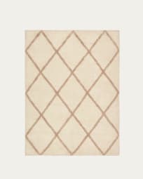 Terezinha rug, 100% white cotton with beige diamonds, 150 x 200 cm