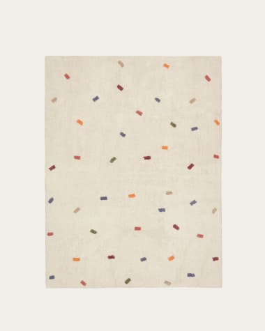 Epifania rug, 100% white cotton with multicolour points, 150 x 200 cm