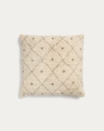Zita 100% cotton pile cushion cover in beige with diamonds and blue dots, 50 x 50 cm