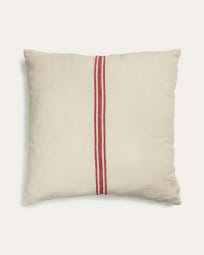 Nona cushion cover in a natural linen and cotton with red stripes, 60 x 60 cm