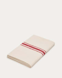 Mantel Nona de lino y algodón natural y rayas rojo 150 x 250εκ