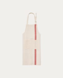 Nona apron in a natural linen and cotton with red stripes