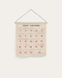 Nahir advent calender 100% in red and natural colour cotton, 56 x 65 cm
