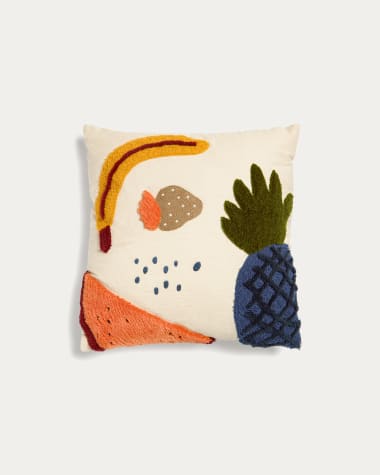 Amarantha 100% cotton cushion cover with multicolour fruit prints, 45 x 45 cm